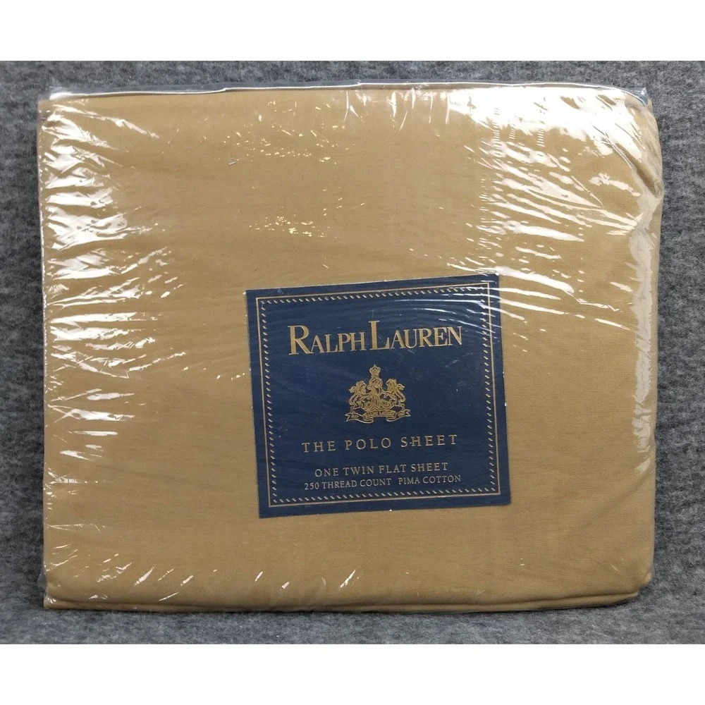 Ralph Lauren The Polo Sheet Twin Flat Sheet Ghurka Khaki 250TC‎ Pima Cotton NEW